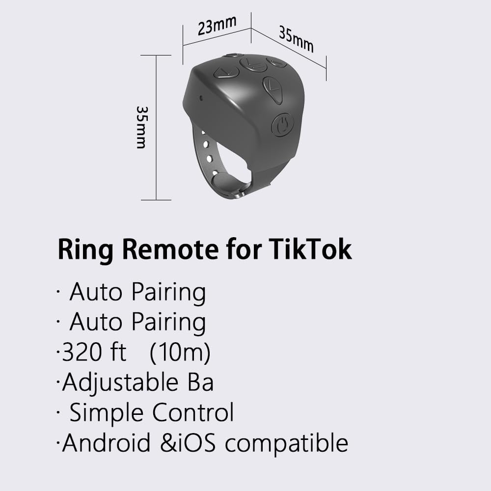 TikTok Remote Control Kindle APP Page Turner, Bluetooth Smart Ring for iPhone, iPad, iOS, Android (Black)