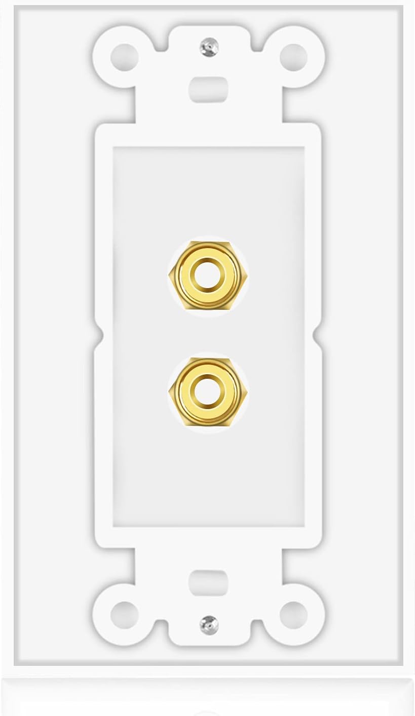 TNP 2 Pack Home Theater Speaker Wall Plate Outlet - Gold Plated Copper Banana Plug Binding Post Connector, White
