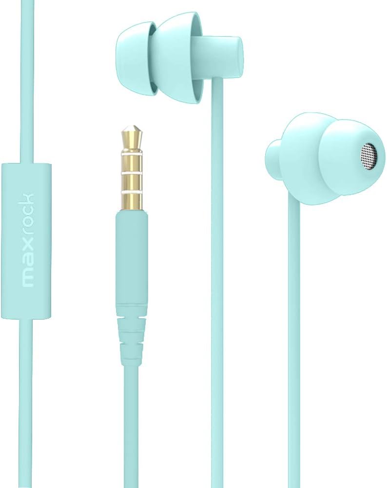 MAXROCK (TM Total Soft Silicon Headphones with Mic Sleep Travel Choice for Cellphones Tablets and 3.5mm Jack (Light Green)