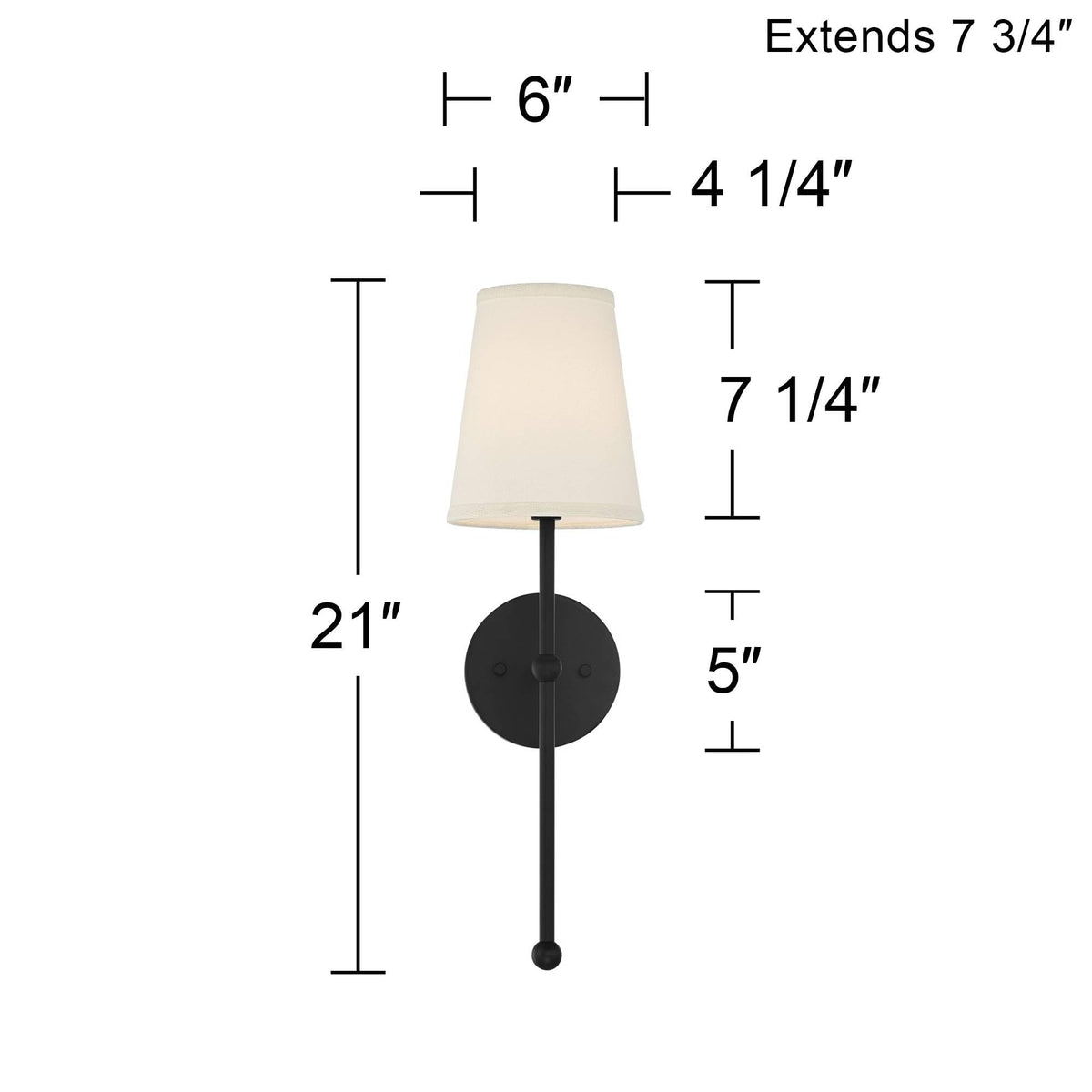 Possini Euro Design Elena Modern Wall Light Sconce Matte Black Metal Hardwired 6" Fixture Cream Linen Tall Drum Shade for Bedroom Bedside Living Room