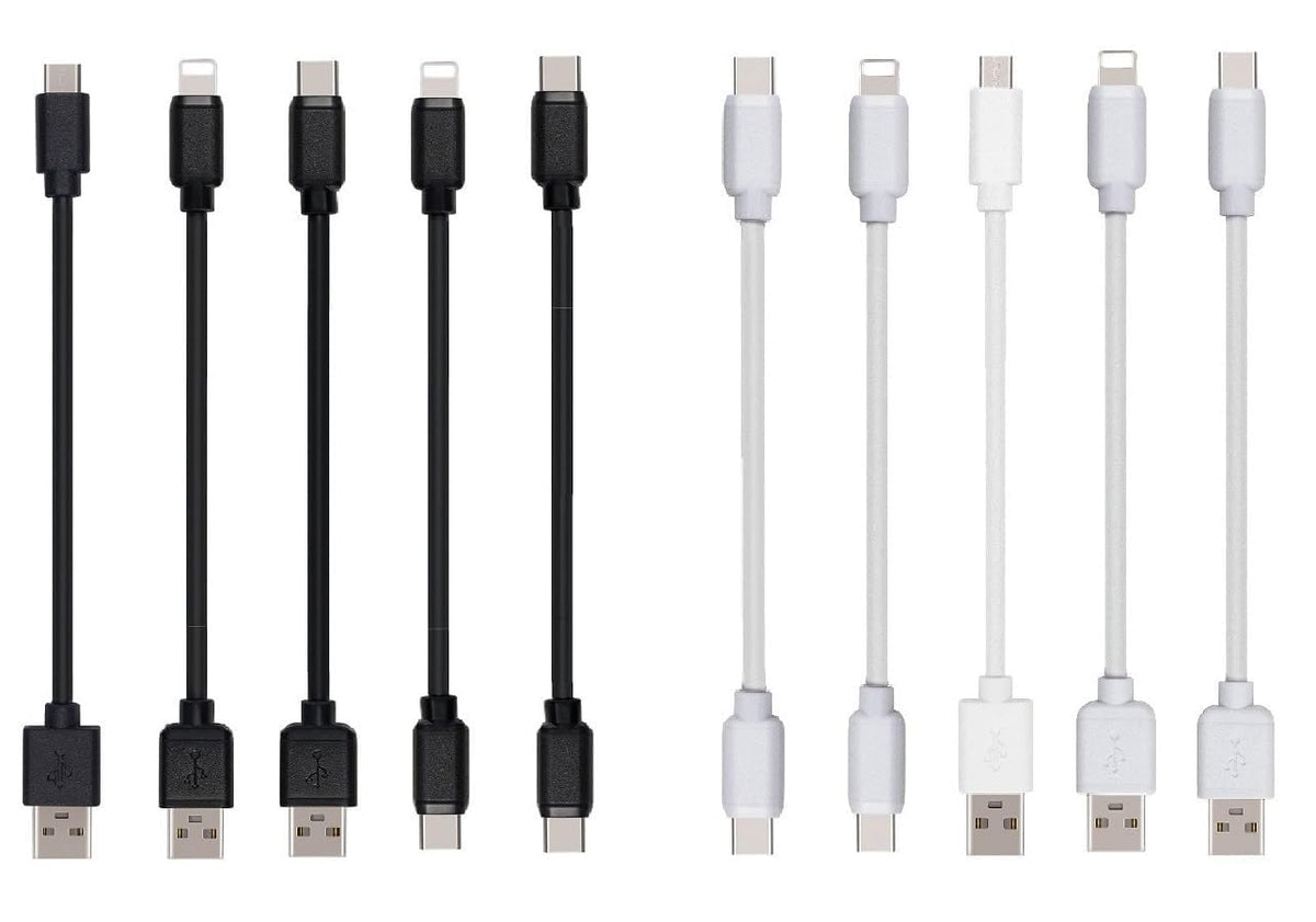 10-Pack Multi Short USB Cables & TypeC-C Cables for Charging Stations Compatible/w iPhone16 &15, iPhone5-14/ iPads/iPad mini/iPad Pros/Samsung Moblies & Tablets/Pixel & Nexus/HTC/Sony(Black)