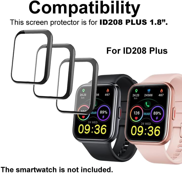 3D Screen Protector Compatible with ID208 PLUS 1.8” ENOMIR Fitpolo Quican Smart Watch (Answer/Make Calls)