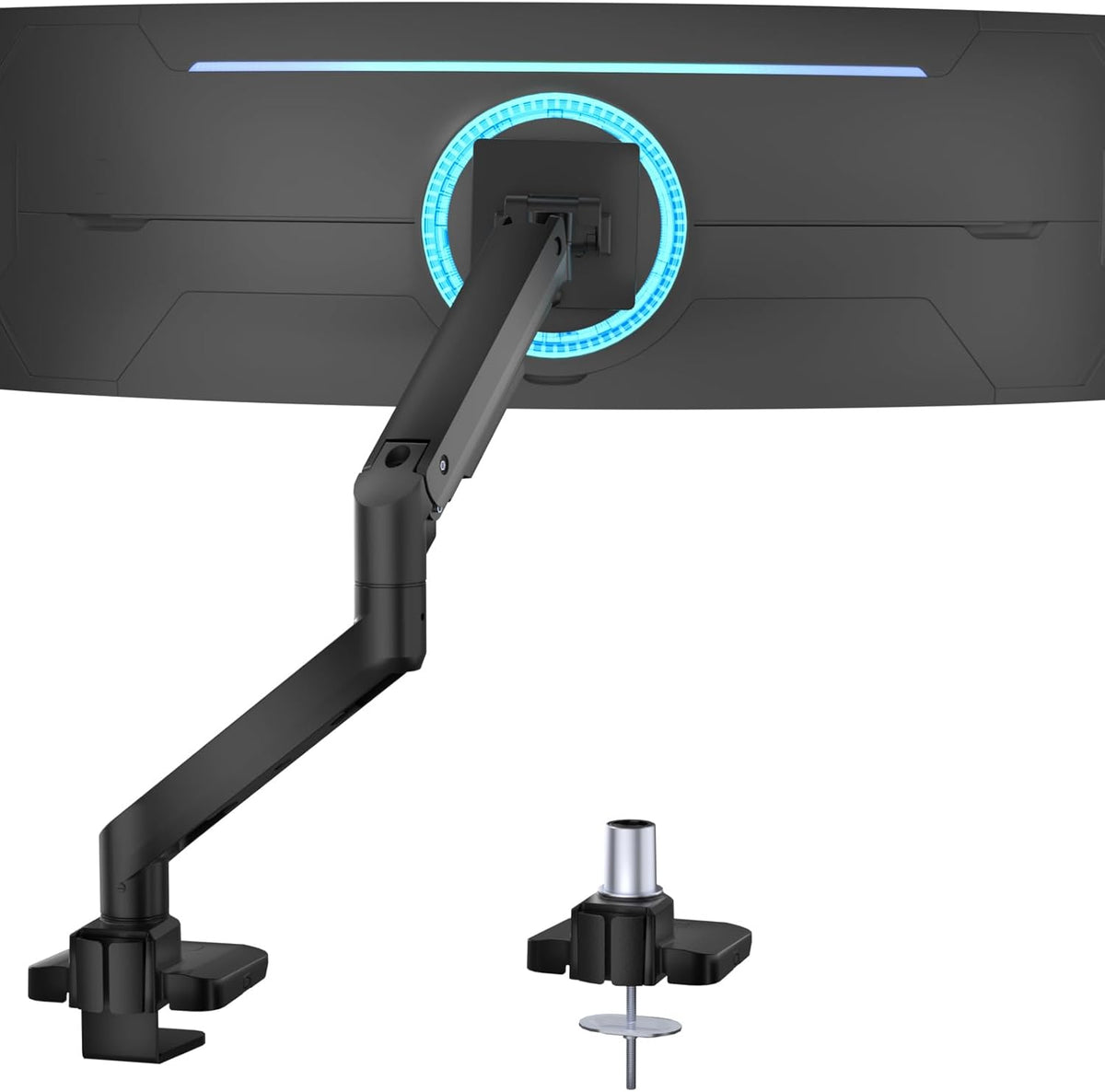 WALI Ultrawide Monitor Arm for 17 to 49 Inch Heavy Duty Curved Screens, Holds 44 Lbs, Adjustable Gas Spring Single Monitor Desk Mount for Samsung Odyssey G9, 75x75/100x100 VESA (GSM001XL-P), Black