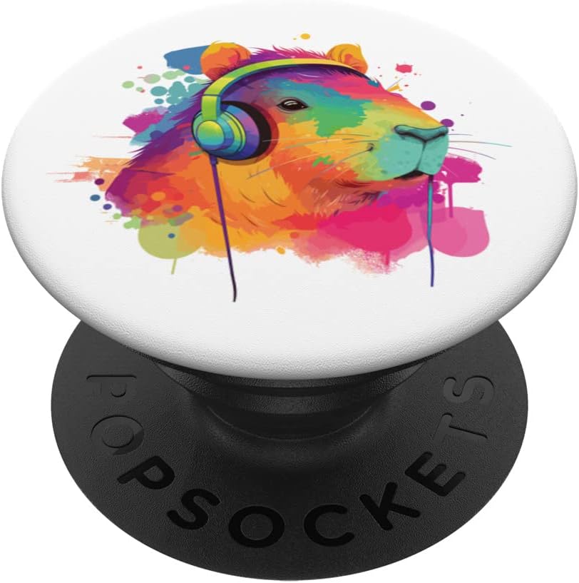 PopSockets Swappable PopGrip - Capybara Wearing Headphones for Music Lovers