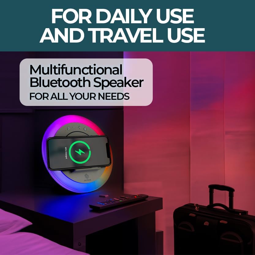 All-in-One Wireless Charging Station, Bluetooth Speaker and Light, Portable Stand Compatible with iPhone, Apple Speaker