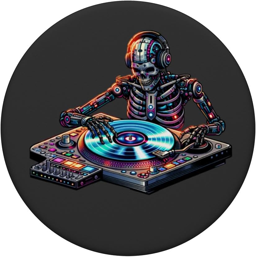 Cyberpunk Music DJ Robotic Skeleton Spin Master Streetwear PopSockets Standard PopGrip