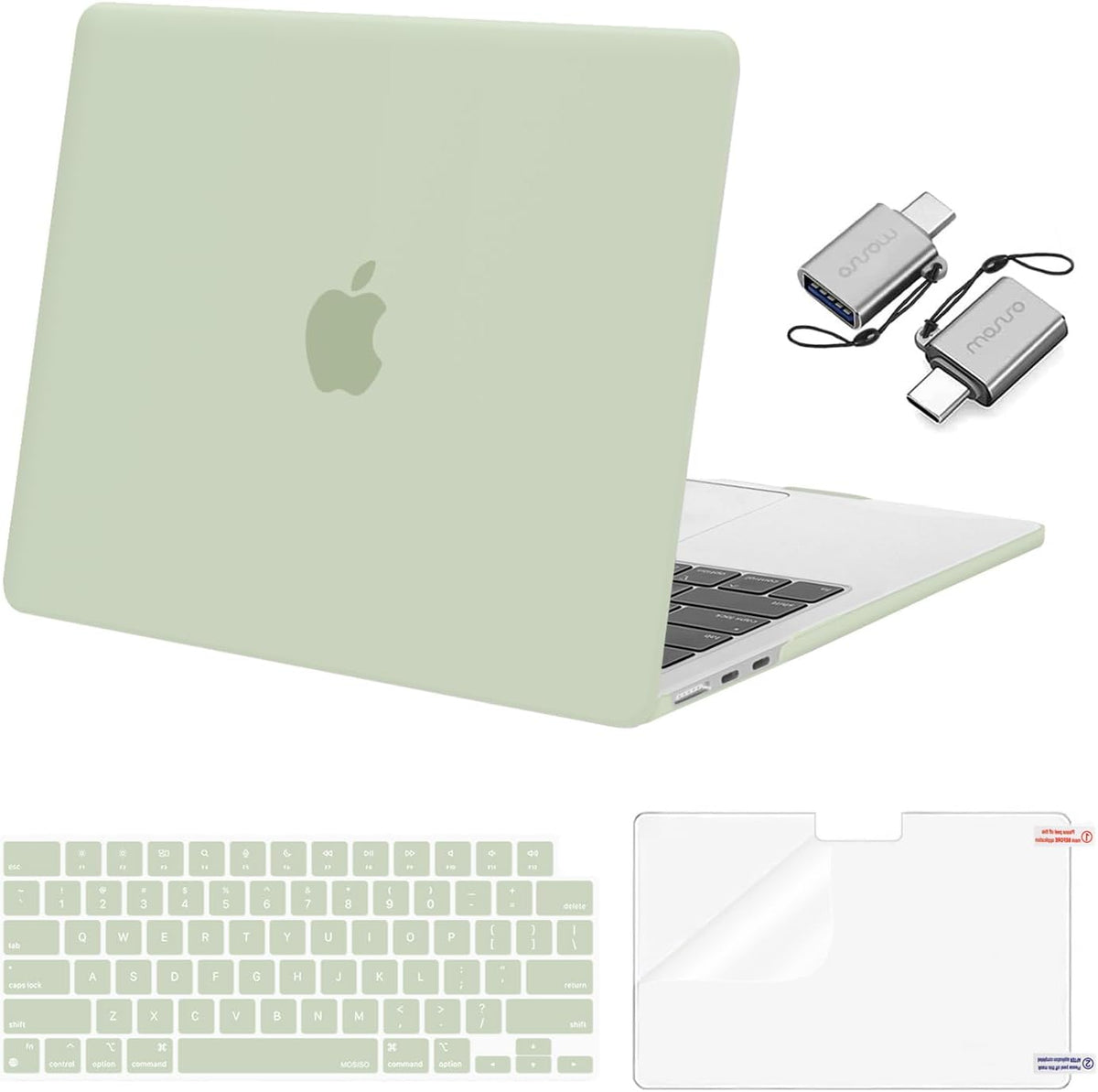 MOSISO Compatible with MacBook Air 13 inch Case 2025 2024 2023 2022 M4 A3240 M3 A3113 M2 A2681, Plastic Hard Shell&Keyboard Cover&Screen Film&Type C for MacBook Air 13.6 inch Case, Sage Green
