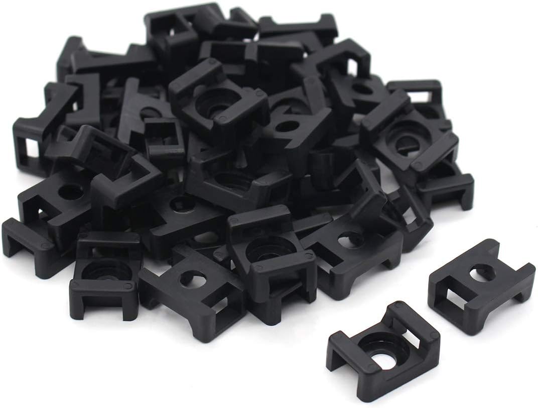 Black 9mm Cable Tie Mount Base Saddle Type Holder, Large Size 0.75 inch, Pack of 100, Screw Wire Bundle Holder