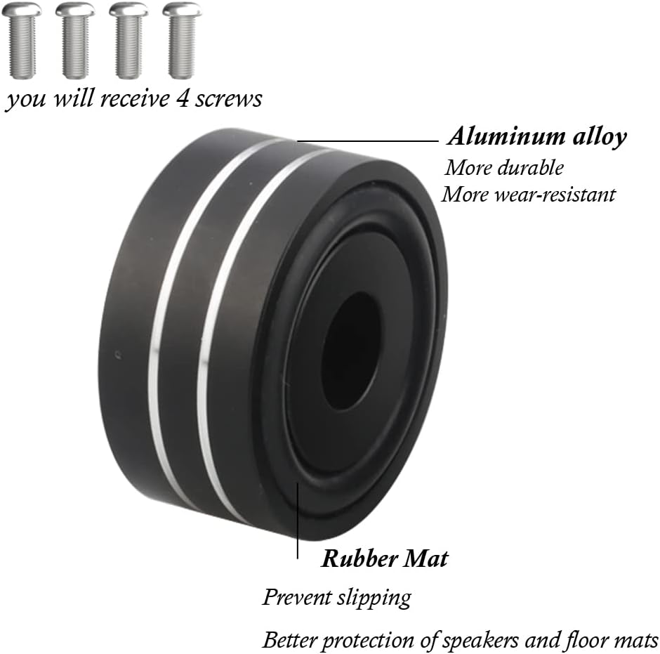 Tertullus 4 Pcs HiFi Speaker Isolation Feet 40x20mm Aluminum Speaker Spike Pad for Turntable, Subwoofers, Amplifier, HiFi Devices, Dac, Recorder, Cd (Black)