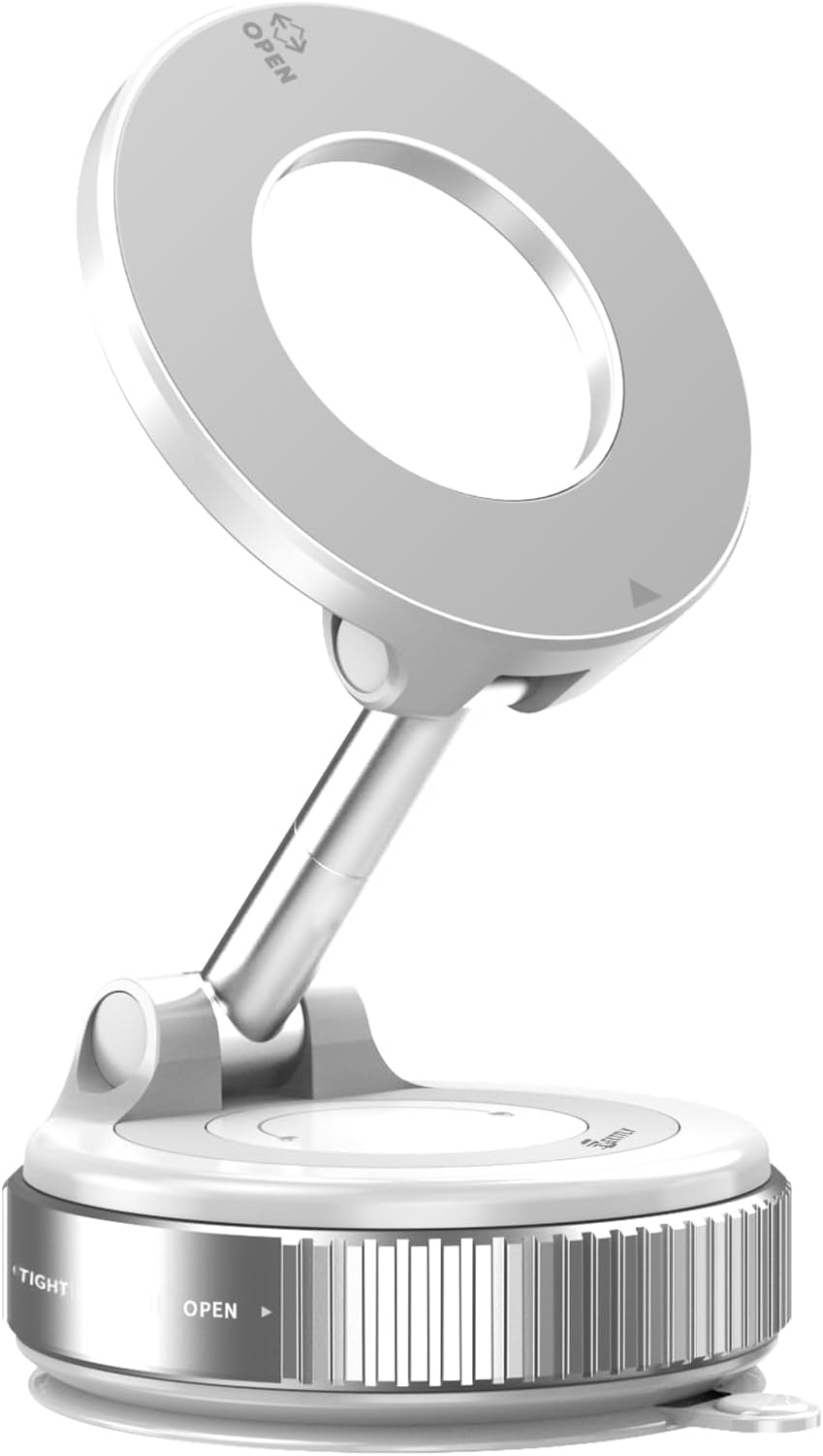Vacuum Magnetic Phone Holder for Car Suction Cup Phone Mount Adjustable Suction Phone Mount 2026 Upgraded Vacuum Magnetic Phone Stand for All Smartphones White