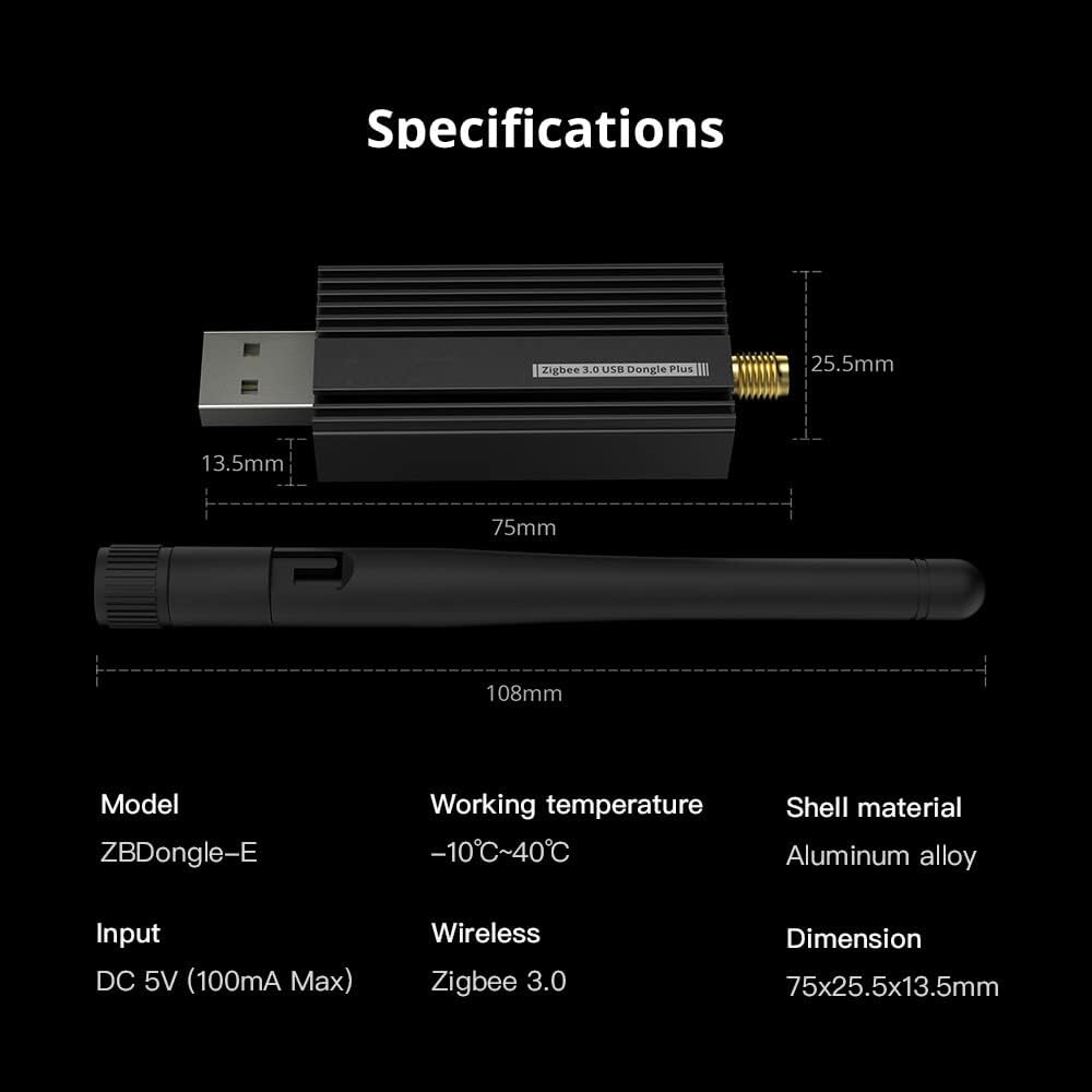 Smilewolf Zigbee 3.0 USB Dongle Plus Gateway, Wireless Adapter with Antenna for Home Assistant, Open HAB, etc.
