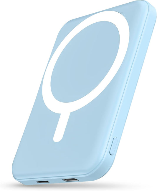 podoru for Magsafe Battery Pack, 5000mAh Magnetic Power Bank with Type-C Cable 20W PD Fast Charging Lighting Input Wireless Portable Charger for iPhone 16/15/14/13/12/ All Series-Sierra Blue