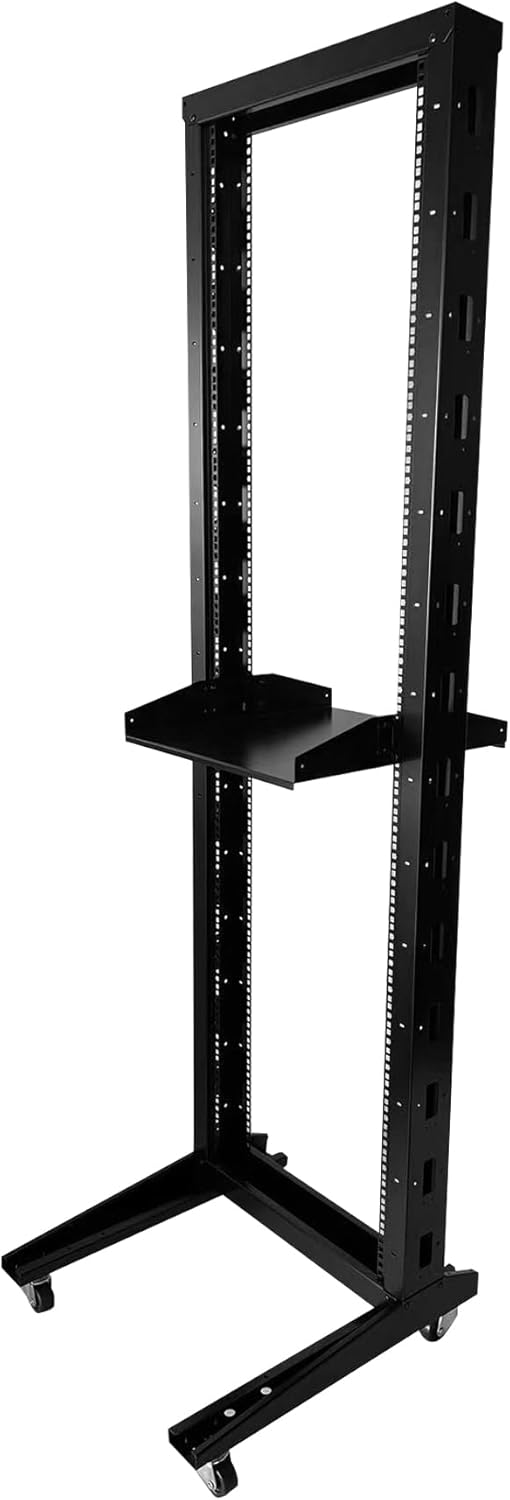 2 Post 42U Open Frame Server Rack 2-Post Server Rack Network Rack,with Movable casters，Comes with 2 Center Trays,for 19 Inch Equipment, Networking Data & IT Devices,1080lbs Weight Capacity(2P-DL-42)