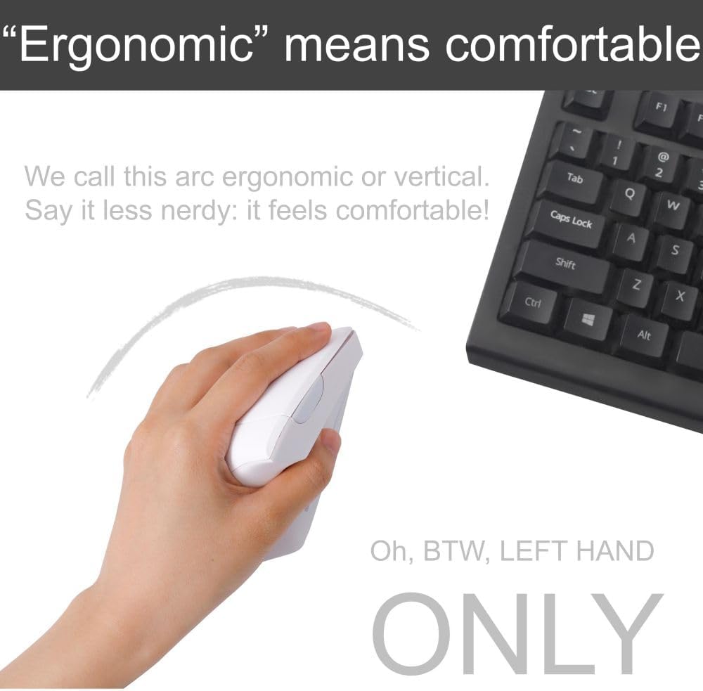 Left Handed Wireless Mouse – Ergonomic Vertical Design, Also for Gaming, Compatible with Windows/macOS, Laptop, PC,