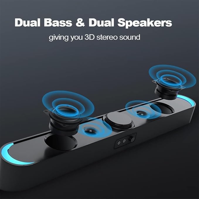 Computer Speakers for Desktop USB Powered Speaker Bar Portable Computer Speakers 3.5mm Audio Mic Plug Wired Soundbar Speaker for PC Tablet Laptop(D)