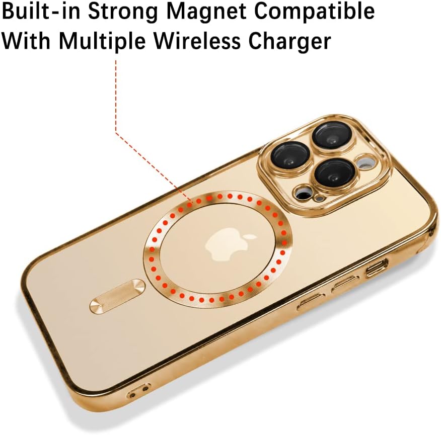 OOK Phone Case for iPhone 14 Pro Max with Camera Lens Protector, Anti-Scratch Shockproof Electroplated Slim Cover, Gold