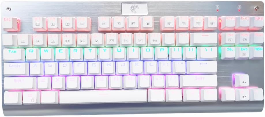 Granvela OUTEMU Brown Switches Mechanical Keyboard - 87-Key Tenkeyless | Rainbow LED Backlit | NKRO(N-Key Rollover) | Hot Swappable | Tenkeyless |Aluminium Panel -White
