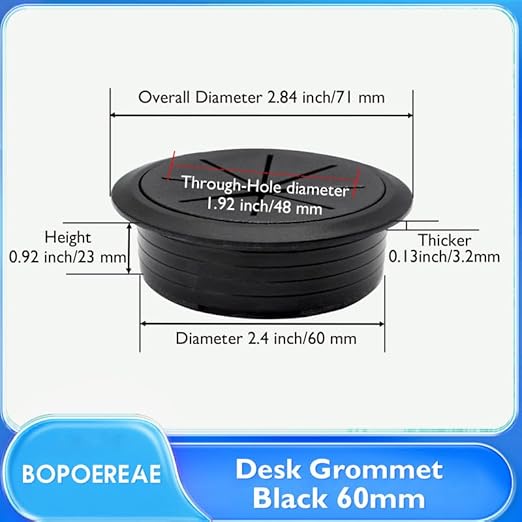 BOPOREAE 2 Pcs Desk Grommet 2-3/8" (60mm), Desk Hole Cover for Cables