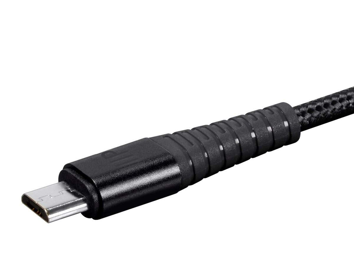 Monoprice USB 2.0 Micro B to Type A Charge & Sync Cable - 3 Feet, Black, Durable Nylon-Braid