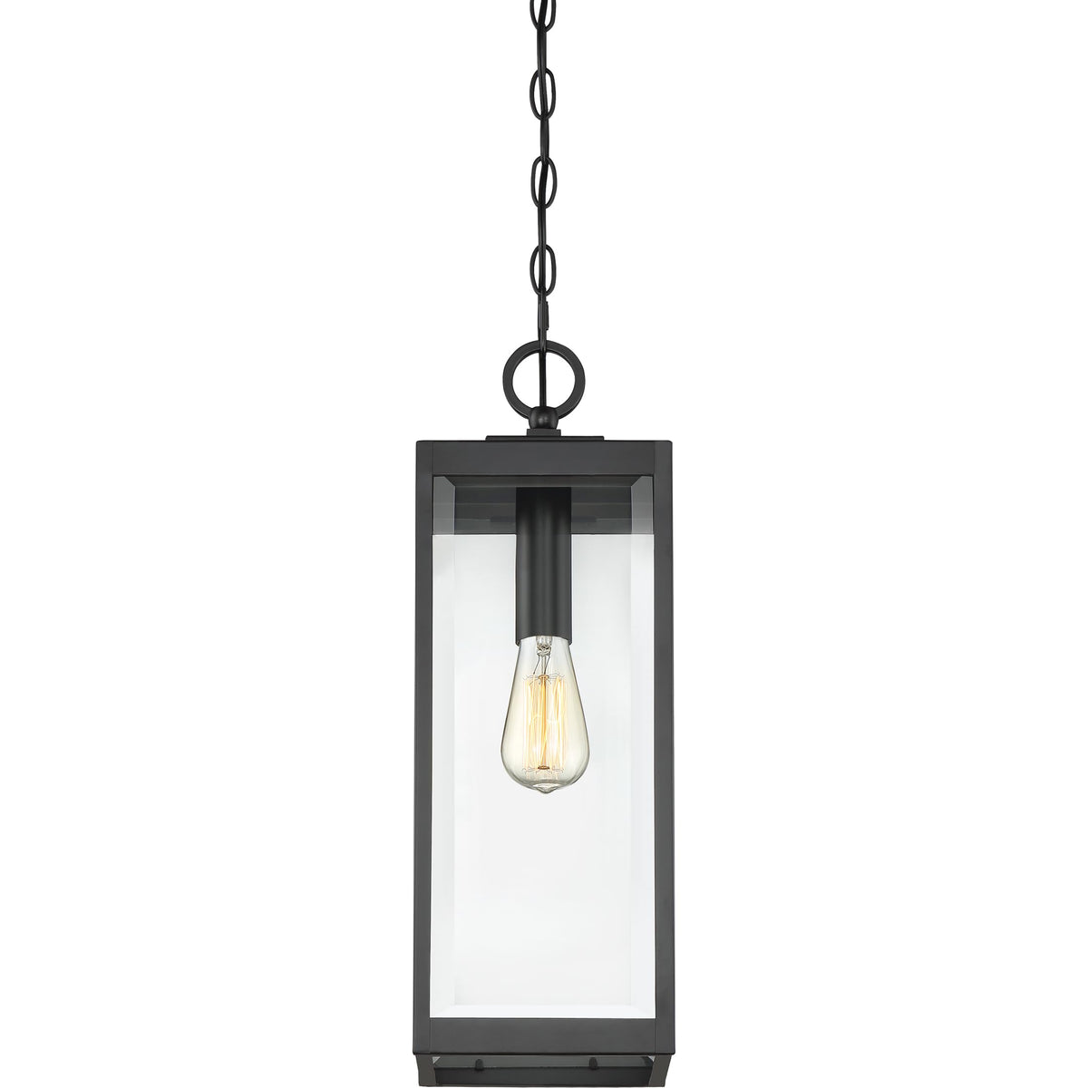 Quoizel Westover Outdoor Hanging Lantern, 21 Inch 1-Light Earth Black Modern Ceiling Mount Light, Clear Beveled Glass, Max Hanging Height 122"