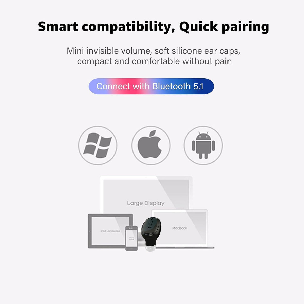 12 Single Bluetooth Wireless Earbud, Mini Invisible in-Ear Wireless Bluetooth Headphone Hours Super Long Battery Life