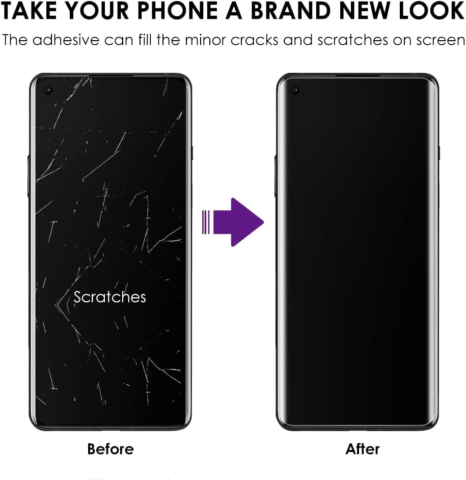 [3 Pack OnePlus 8 Pro Screen Protector] Tempered Glass, UV Set, Full Screen Adhesive, Scratch Repair