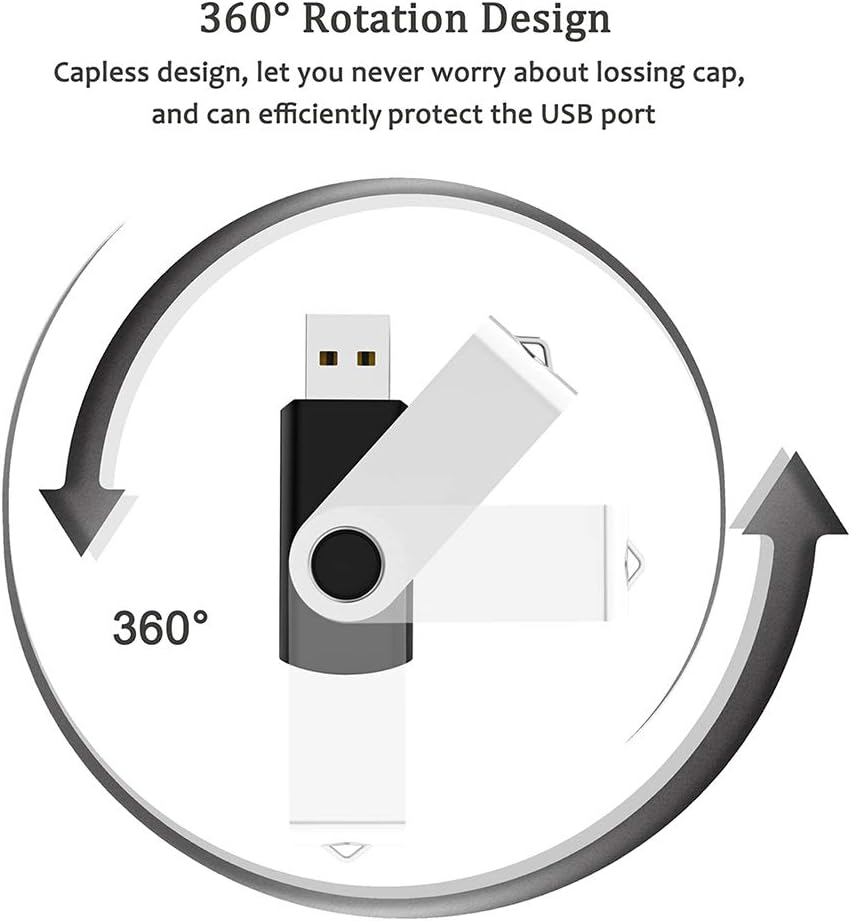 USB Flash Drive 2GB 20 Pack, Bulk USB 2.0 Flash Drives Thumb Drive Swivel Memory Stick Jump Drive Pen Drive, Black, 2 GB, 20 Pieces