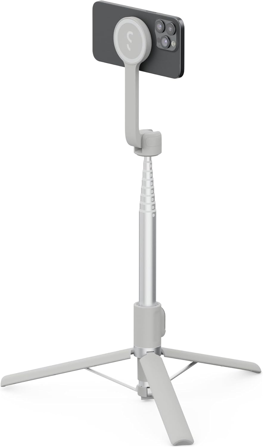 ShiftCam SnapStand Max – Magnetic Selfie Stick & Tripod – Compact, Foldable & Extendable with Tilt Head and Magnetic Bluetooth Remote (Stone, SnapStand Max)