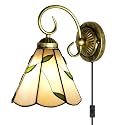 Kiven Wall lamp E26 1-Light Plug-in Bulb not Included Wall Sconce Glass Shade 6 Foot Black Cord(BD0527)