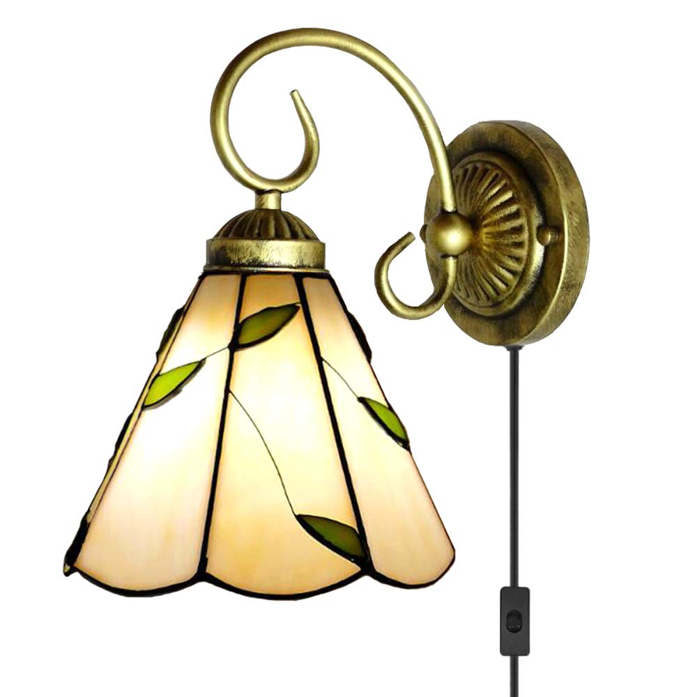 Kiven Wall lamp E26 1-Light Plug-in Bulb not Included Wall Sconce Glass Shade 6 Foot Black Cord(BD0527)