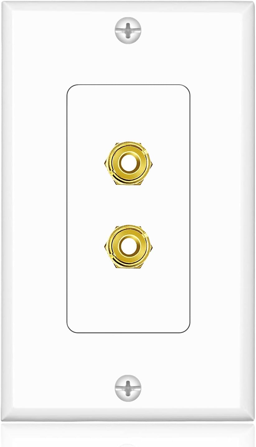 TNP 2 Pack Home Theater Speaker Wall Plate Outlet - Gold Plated Copper Banana Plug Binding Post Connector, White