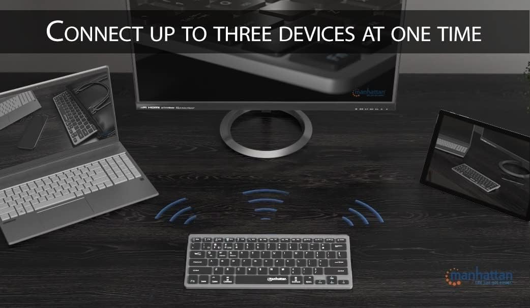 MANHATTAN Small Bluetooth Wireless Keyboard, Dual Modes of 2.4G + Bluetooth 4.2, Connects Up to 3 Devices, Slim Mini
