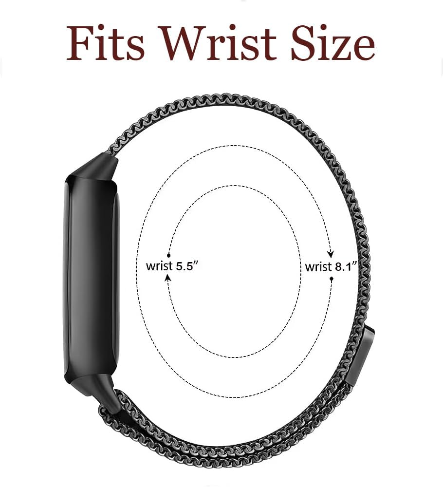Metal Band for Fitbit Inspire 3 & Inspire 2, Adjustable Magnetic Stainless Steel Mesh Loop Replacement Strap for Men