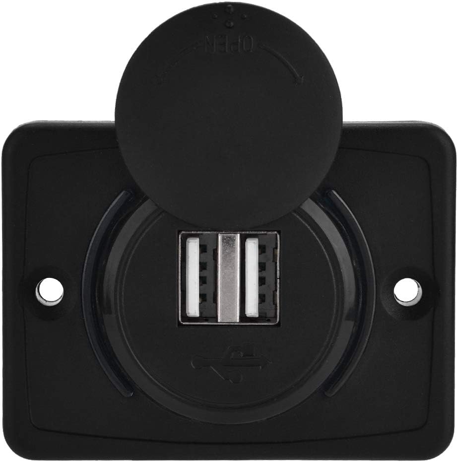 Aramox Car USB Dual Port Socket Outlet, 3.1A Black ABS 12V with LED