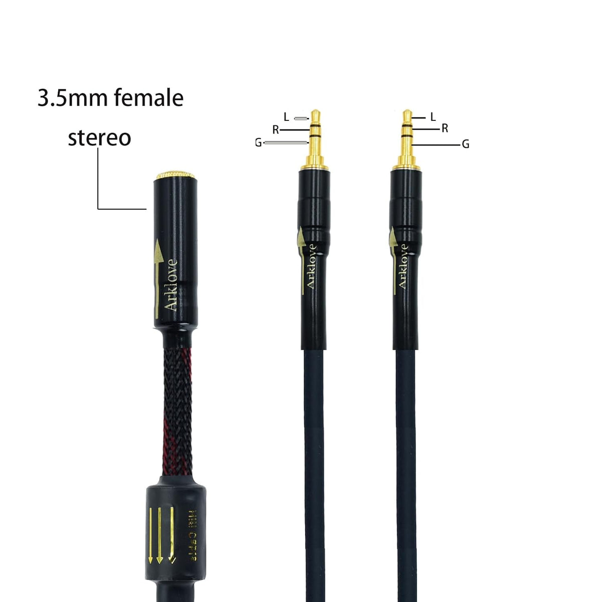 Arklove 1ft Shielded 1/8" aux Input 3.5mm Female to 2X 3.5 Output Splitter Stereo Video Audio Cable Out 3.5 Male to Two 3.5 Male in Dual Speaker Cord 24k Gold Plated