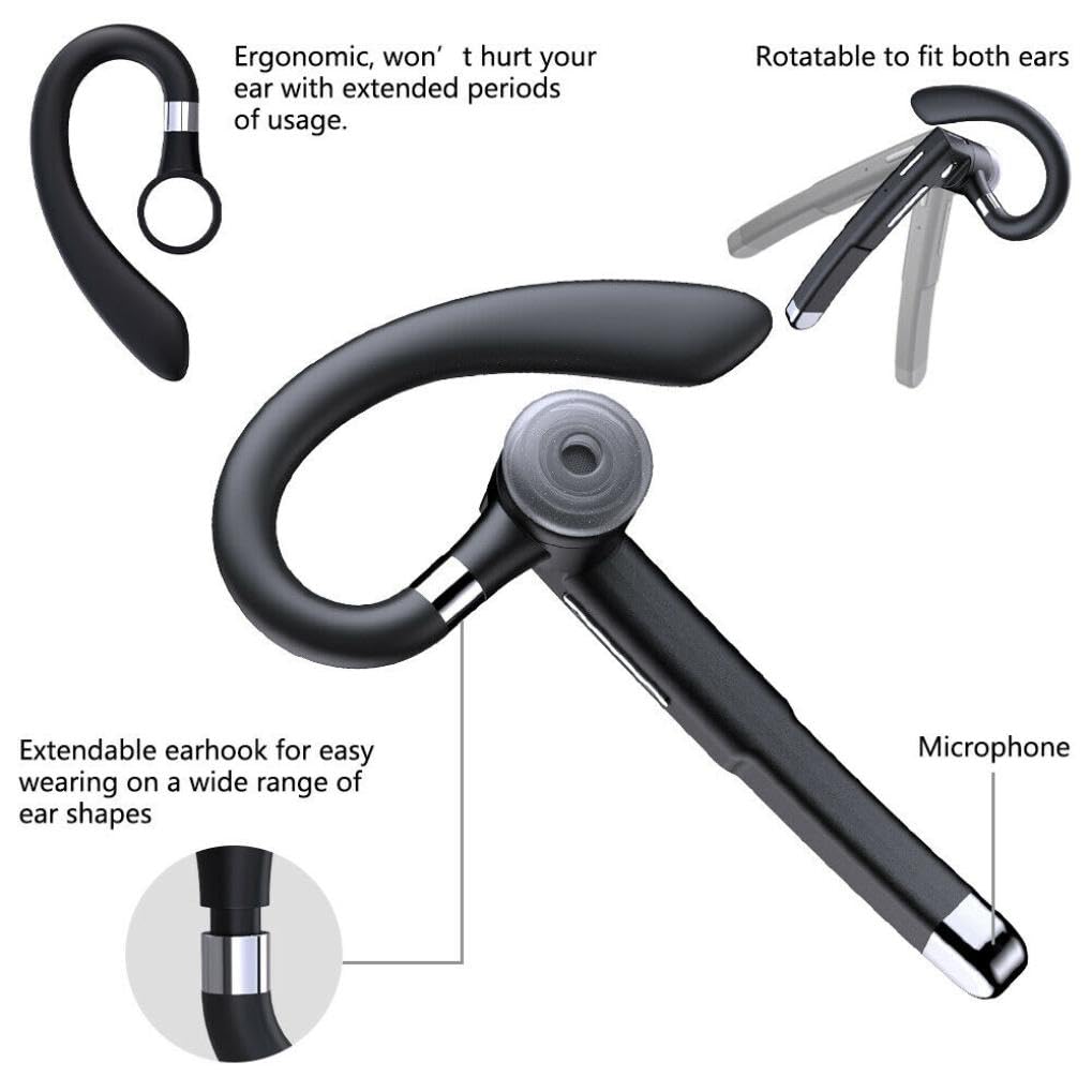 Wireless Earphone Ear-Hook Headphone Boom Mic Compatible with Google Pixel 9 Pro XL, Handsfree Single Headset Over The Ear Earbud
