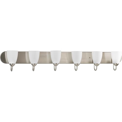 Gather Collection 6-Light Etched Glass Traditional Bath Vanity Light Brushed Nickel