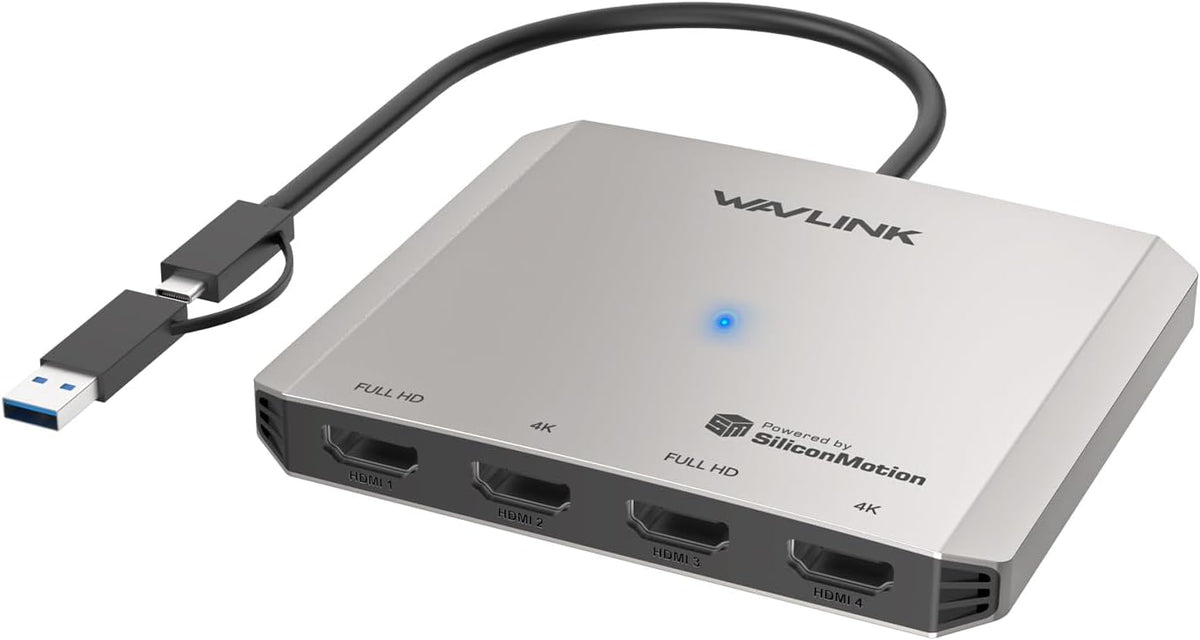 WAVLINK USB C to Quad HDMI 4K Adapter, Universal USB A to HDMI Docking Dual Triple Display Station for Windows, Mac M1/M2/M3/M4, Thunderbolt, USB-C Laptops
