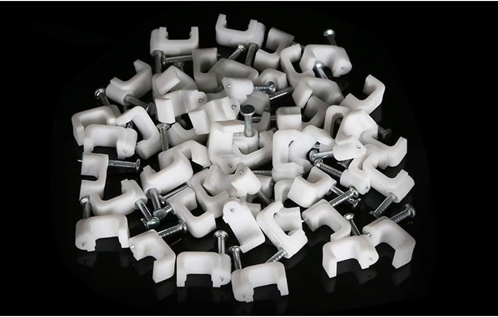 200 PCS 6mm Flat Ethernet Cable Wire Clips with Nail for Ethernet Cable Management, Single Coaxial Cable Clamps