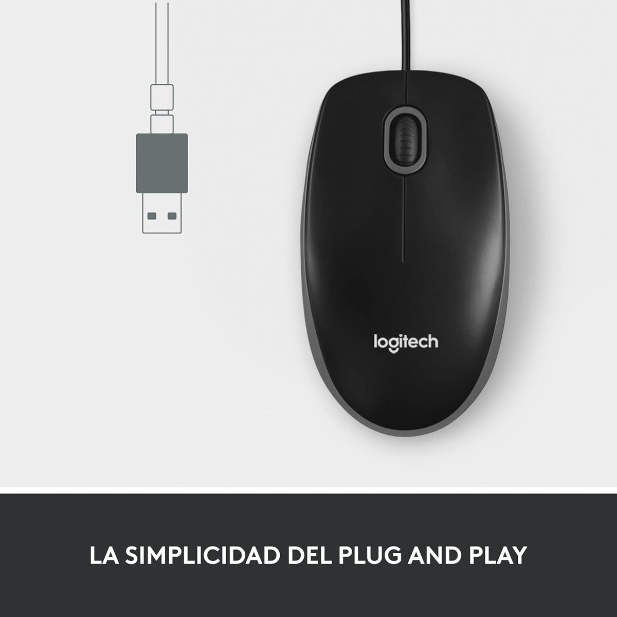 Logitech M100 Corded Mouse, Wired USB Mouse for Computers and Laptops, Black, for Right or Left Hand Use