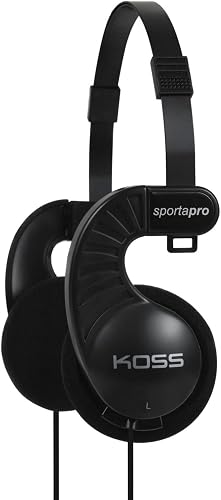 Koss SportaPro On-Ear Stereo Headphones, 3.5mm Plug, Lightweight, Unique Folding Design, Black