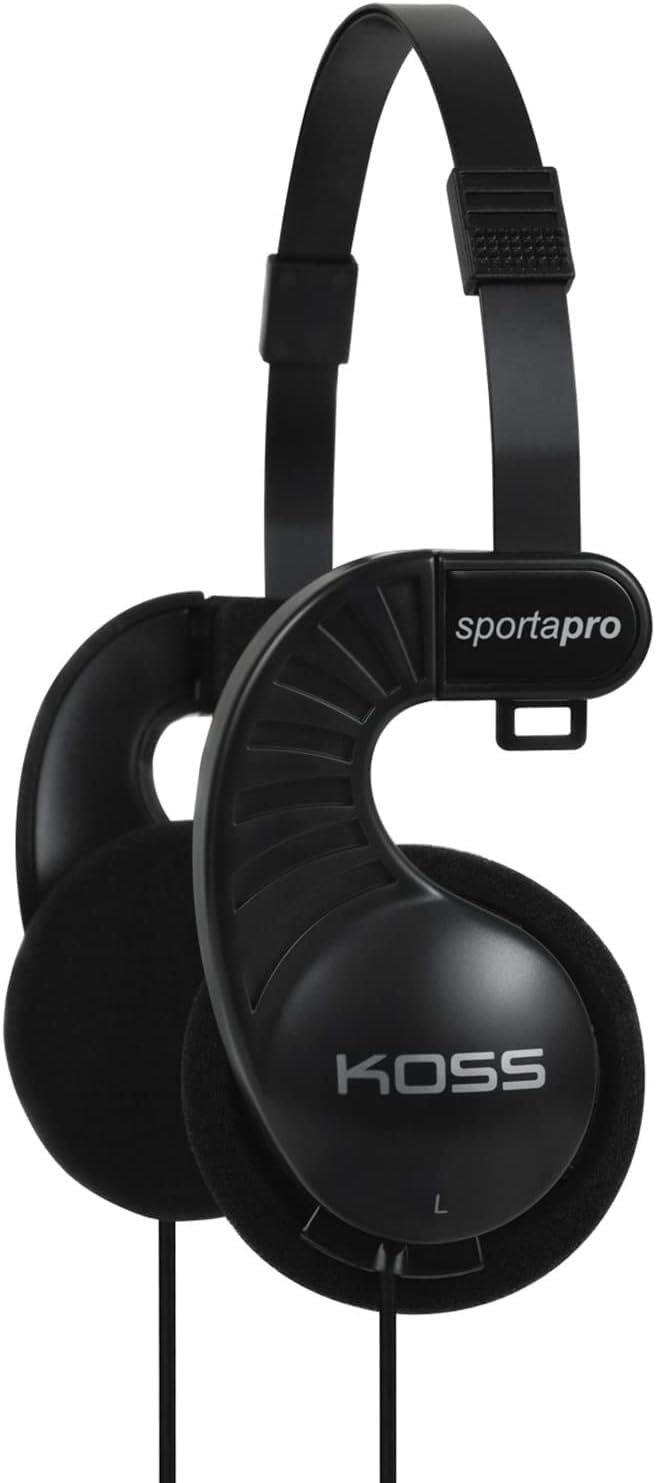 Koss SportaPro On-Ear Stereo Headphones, 3.5mm Plug, Lightweight, Unique Folding Design, Black