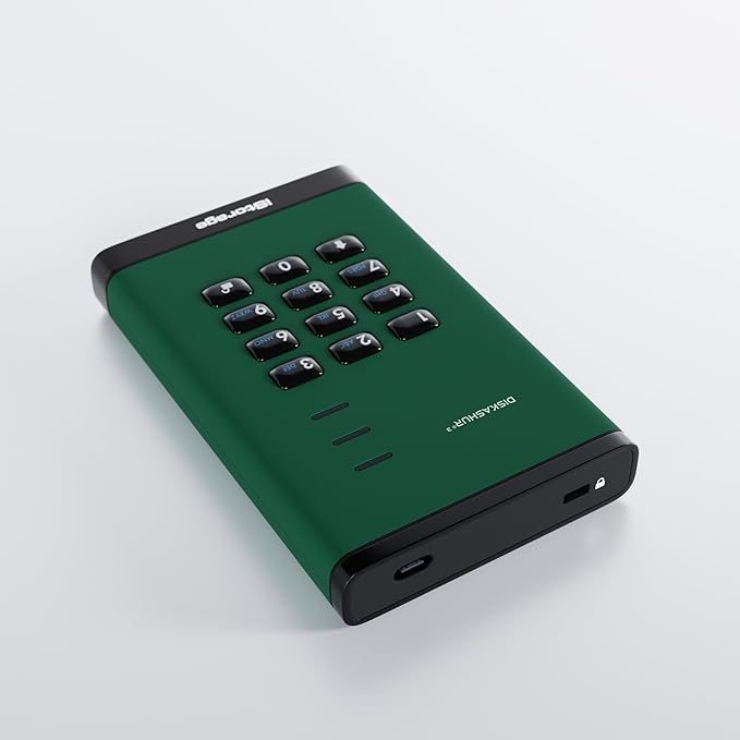 iStorage diskAshur3 SSD 2TB Green - Secure Portable Solid State Drive - Password Protected - Dust &amp Water Resistant - Hardware Encryption