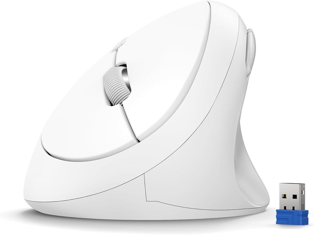 TECKNET Wireless Mouse, 5 Adjustable DPI Levels, 6 Buttons, 4800 DPI Wireless Vertical Mouse, 2.4G Silent Wireless Mouse for Laptop, PC, Chromebook, Mac - Light White