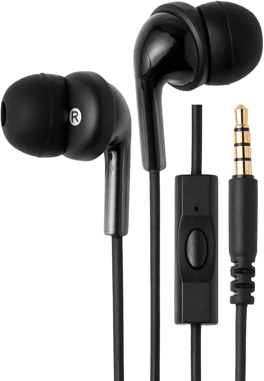 Amazon Basics Wired Earbuds with Microphone, In Ear Headphones, 3.5mm Jack, 4.2 ft long cable, S/M/L Ear Tips, Black