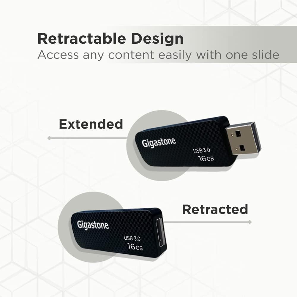 GIGASTONE 16GB Flash Drive (5 Pack) Z30 USB 3.2 Gen 1, 50MB/s Ultra Fast, Keychain Loop, Carbon Fiber Style, Push-Pull Design, Data Storage, Backup for PC/Mac/TV/Car, USB 2.0/3.0/3.1 Compatible