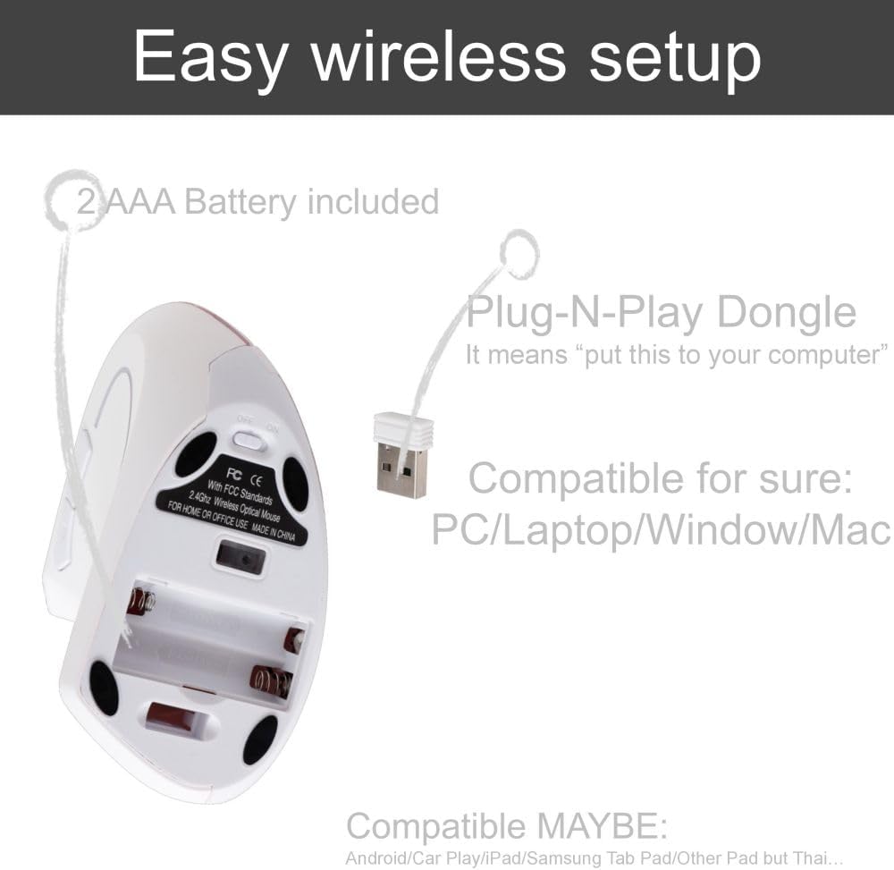 Left Handed Wireless Mouse – Ergonomic Vertical Design, Also for Gaming, Compatible with Windows/macOS, Laptop, PC,
