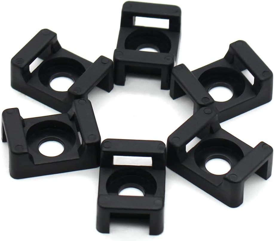 Black 9mm Cable Tie Mount Base Saddle Type Holder, Large Size 0.75 inch, Pack of 100, Screw Wire Bundle Holder