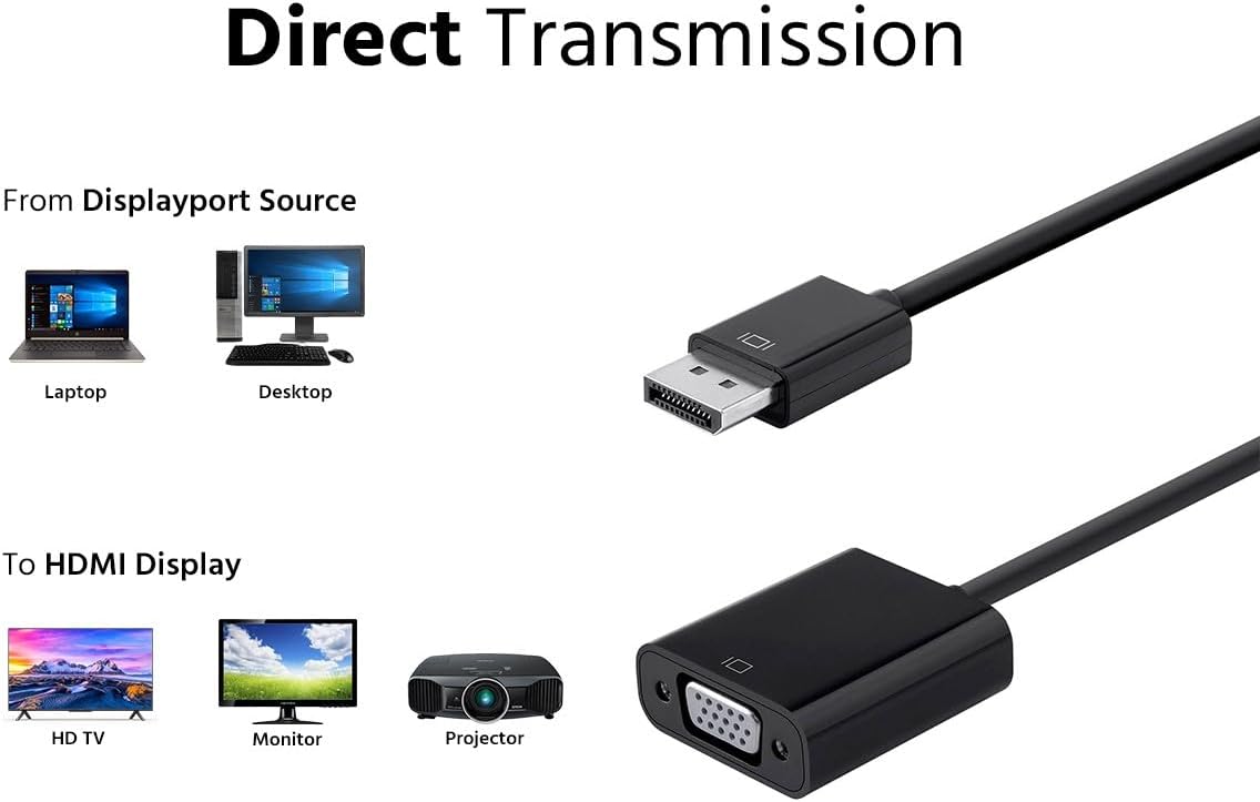 Monoprice DisplayPort 1.2a to VGA Active Adapter, Black