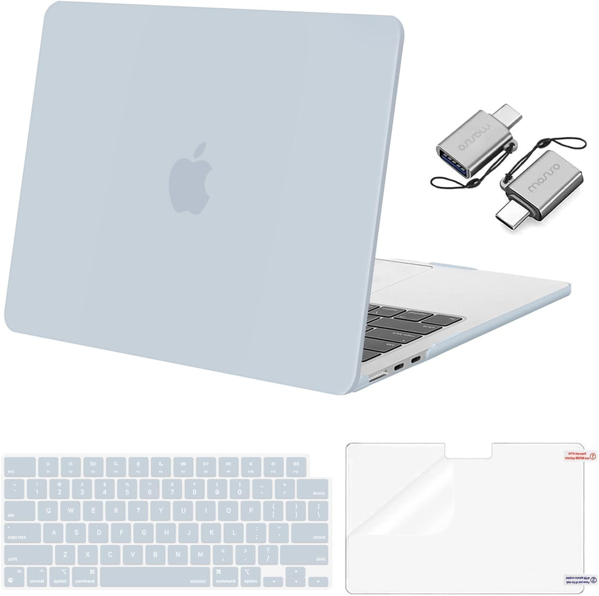 MOSISO Compatible with MacBook Air 13 inch Case 2025 2024 2023 2022 M4 A3240 M3 A3113 M2 A2681, Plastic Hard Shell&Keyboard Cover&Screen Film&Type C for MacBook Air 13.6 inch Case, Baby Blue